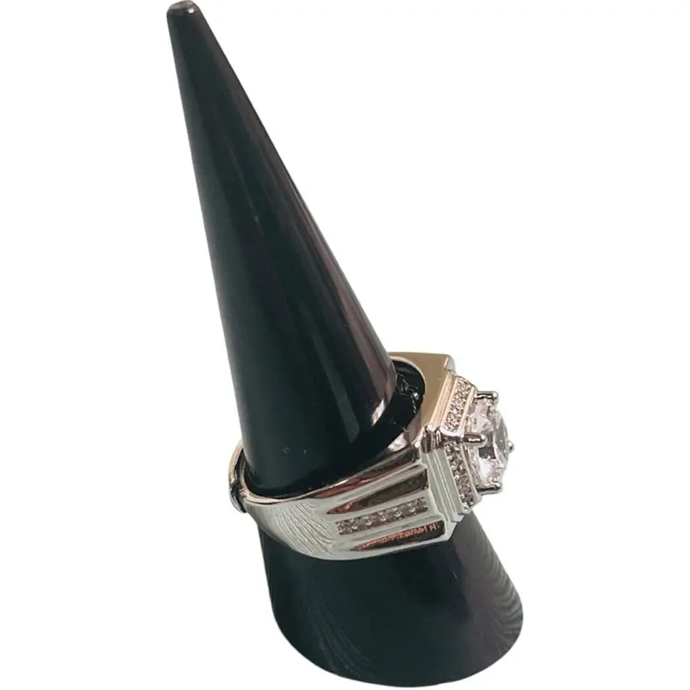 Silver Plated Moissanite Signet Ring